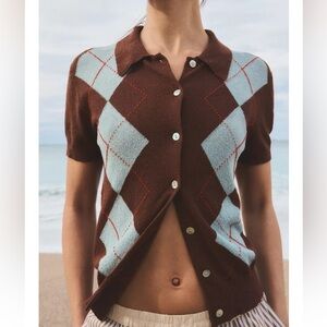 ZARA NWT Diamond Knit Polo Top